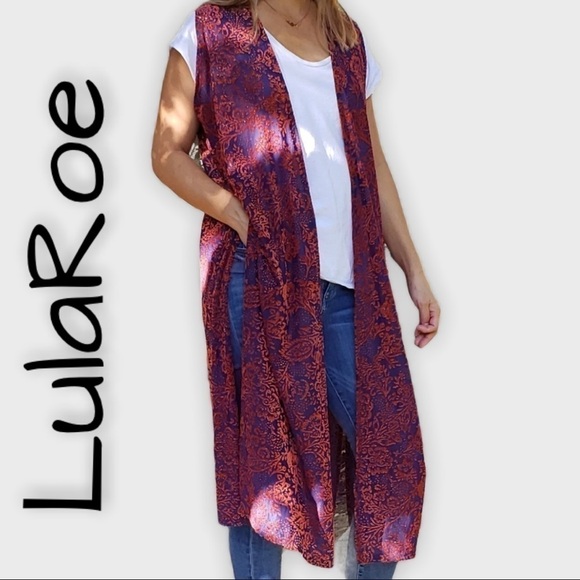 LULAROE sleeveless  Blue and red Joy Vest/kimono - Picture 1 of 13